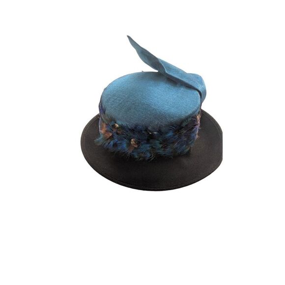 Whittall Shon Real Feathered Church Derby Hat Purple‎ Blue Black Multicolored